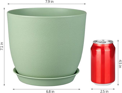 Plant Pots 8 Inch Set of 4, Flower Pots with Multi Mesh Drainage Holes, Planters for Indoor Outdoor Garden Plants and Flowers（Green）