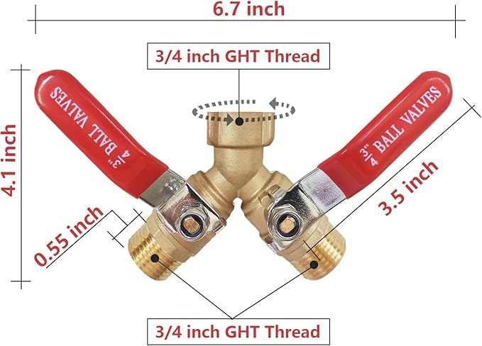 Garden Hose Splitter 2 Way,Brass Water Hose Splitter with Stainless Steel Long Handle,Outdoor Full Flow Hose Splitter Connector,Y Valve 3/4 Inch GHT Thread (Splitter 2-Way (2 pce))