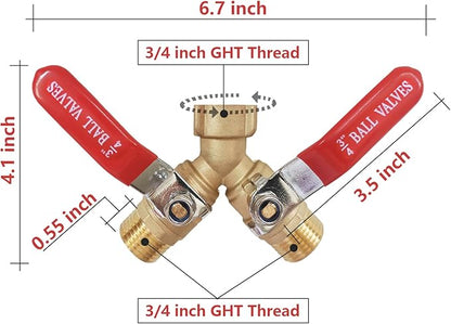Garden Hose Splitter 2 Way,Brass Water Hose Splitter with Stainless Steel Long Handle,Outdoor Full Flow Hose Splitter Connector,Y Valve 3/4 Inch GHT Thread (Splitter 2-Way (2 pce))