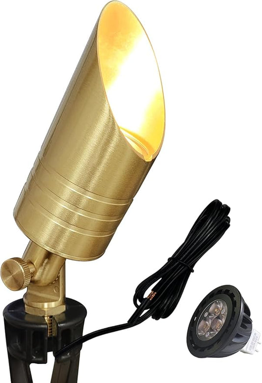 MALORY Brass Landscape Spotlight,12V AC/DC Low Voltage LED Landscape Lighting,Waterproof Spot Up Light for Garden,Patio and Yard (1-Pack with Bulb)