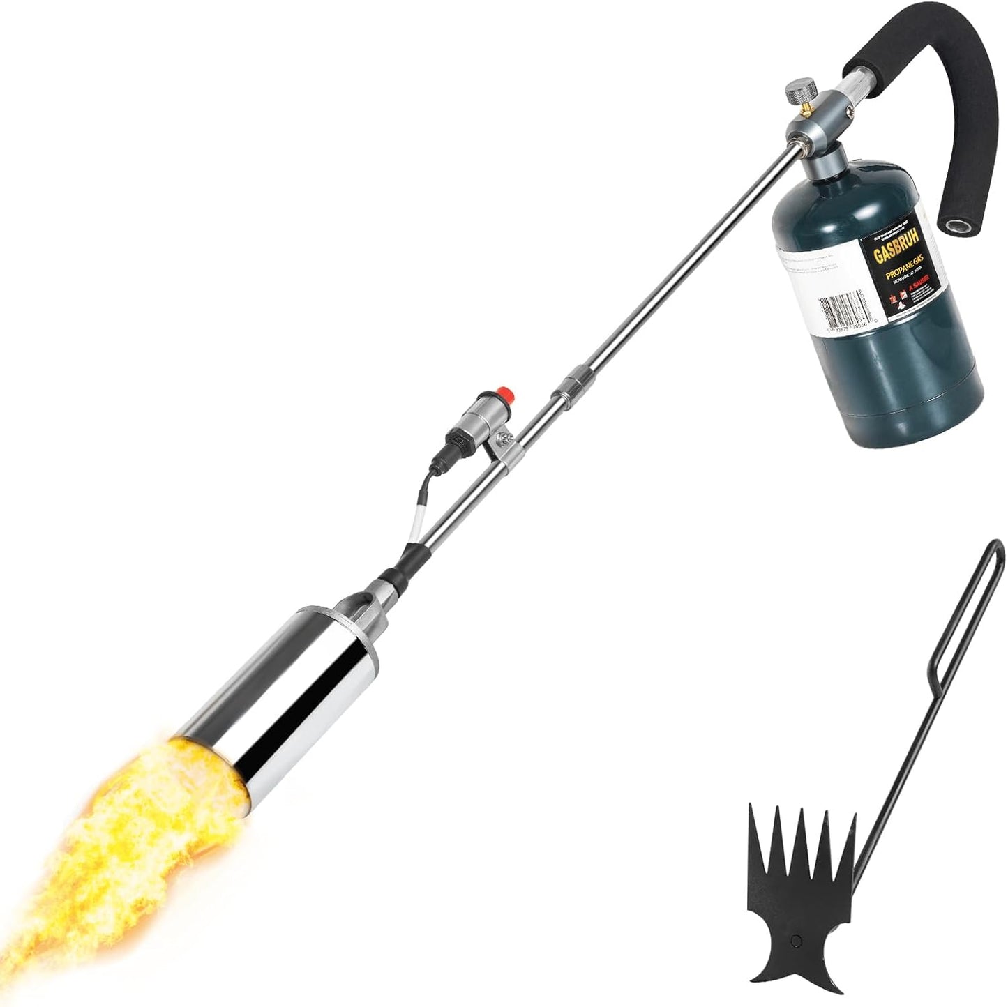 Propane Torch Weed Burner, 35" Long Arm Weed Torch Include a Weed Rake, Fire Starter, Charcoal Starter, Blow Torch with Flame Control and Igniter for Roof, Wood, Ice, Snow (Tank not included)