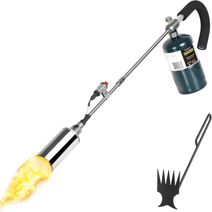 Propane Torch Weed Burner, 35" Long Arm Weed Torch Include a Weed Rake, Fire Starter, Charcoal Starter, Blow Torch with Flame Control and Igniter for Roof, Wood, Ice, Snow (Tank not included)