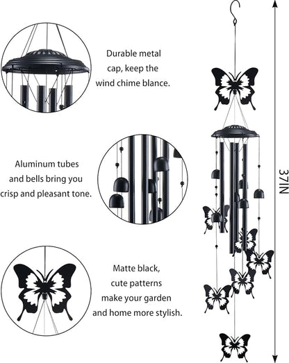 Butterfly Wind Chimes for Outside, Metal Windchimes Outdoors Clearance with 4 Aluminum Tubes, Garden Patio Yard Home Decor, Butterfly Gifts for Pet Lovers Mom Grandma, Unique Festival Birthday Gift