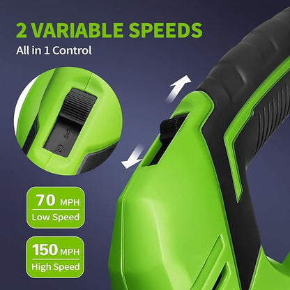 SEYVUM Leaf Blower, 20V Cordless Blower with 2 x 2.0Ah Battery, Electric Leaf Blowers for Lawn Care, 320 CFM 150 MPH Battery Powered Leaf Blower, for Patio, Garden Cleaning, Fast Charger, Grass Green