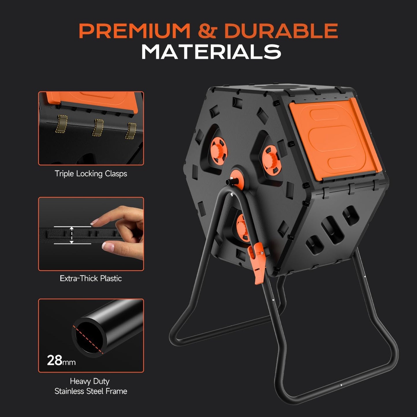 Compost Tumbler 22.5 Gallon/85L, Easy Assemble Compost Bin Outdoor, 360°Rotating Composter for Garden, Backyard, and Yard, Gifts for Seasoned Gardeners & Beginners-Green