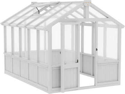MUPATER 6 × 10 FT Cedar Wood Greenhouse for Outdoors, Outdoor Greenhouse With Polycarbonate Panels, Adjustable Vent Windows and Lockable Door, Wooden Walk-In Green House Kit for Garden, Lawn, Backyard