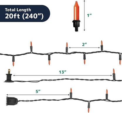 PREXTEX Halloween Lights (20 Feet, 100 Bulbs) - Halloween Party Decorations and Christmas Lights with Black Wire - Holiday Decorations Indoor or Outdoor String Twinkle Lighting - Orange