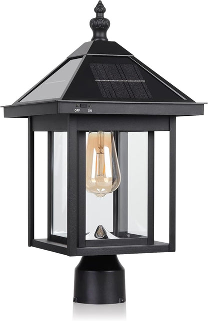KMC Lighting ST4343Q-B Solar Post Light Outdoor Waterproof Black Aluminum Upgrade 300 LM for Post Lawn Yard Pathway Garden Entryways Decoration