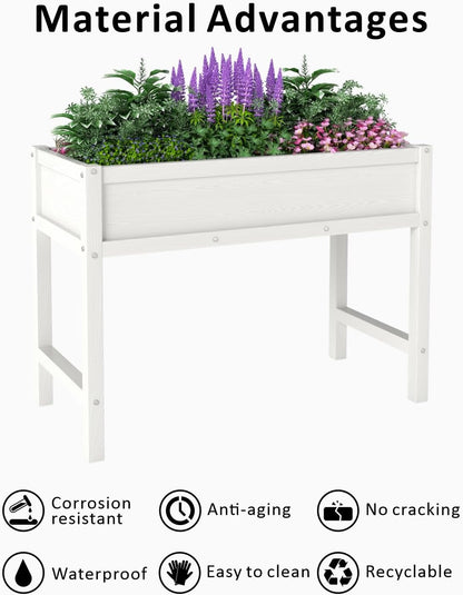 Raised Garden Beds Outdoor with Legs,Outdoor Planter Box,Non-Cracking,Rust Resistantand Rot-Resistant for Vegetable Garden for Backyard, Patio, Balcony Outdoors/Indoors White
