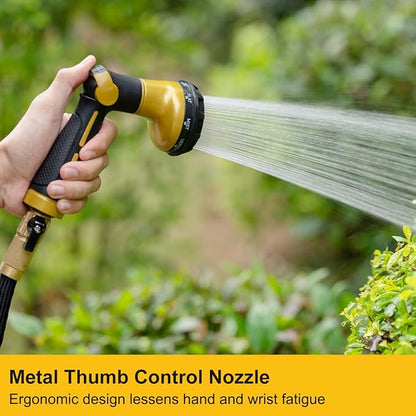 FANHAO Garden Hose Nozzle Heavy Duty, 100% Metal Water Hose Sprayer with 8 Spray Patterns, High Pressure Spray Nozzle Thumb Control On Off Valve for Outdoor Lawn & Plant Watering, Car & Pet Washing