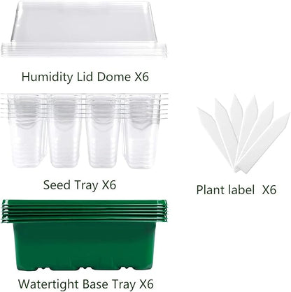 Seed Starter Tray, 6 Set Seedling Kits with Adjustable Humidity Dome, Plant Starter Kit for Seeds Growing Starting (12 Cells per Tray)