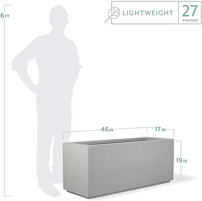 PolyStone Milan Tall Modern Outdoor/Indoor Rectangular Trough Planter, 46" L X 17" W X 19" H, Lightweight, Heavy Duty, Weather Resistant, Polymer Finish, Commercial and Residential (Concrete Gray)