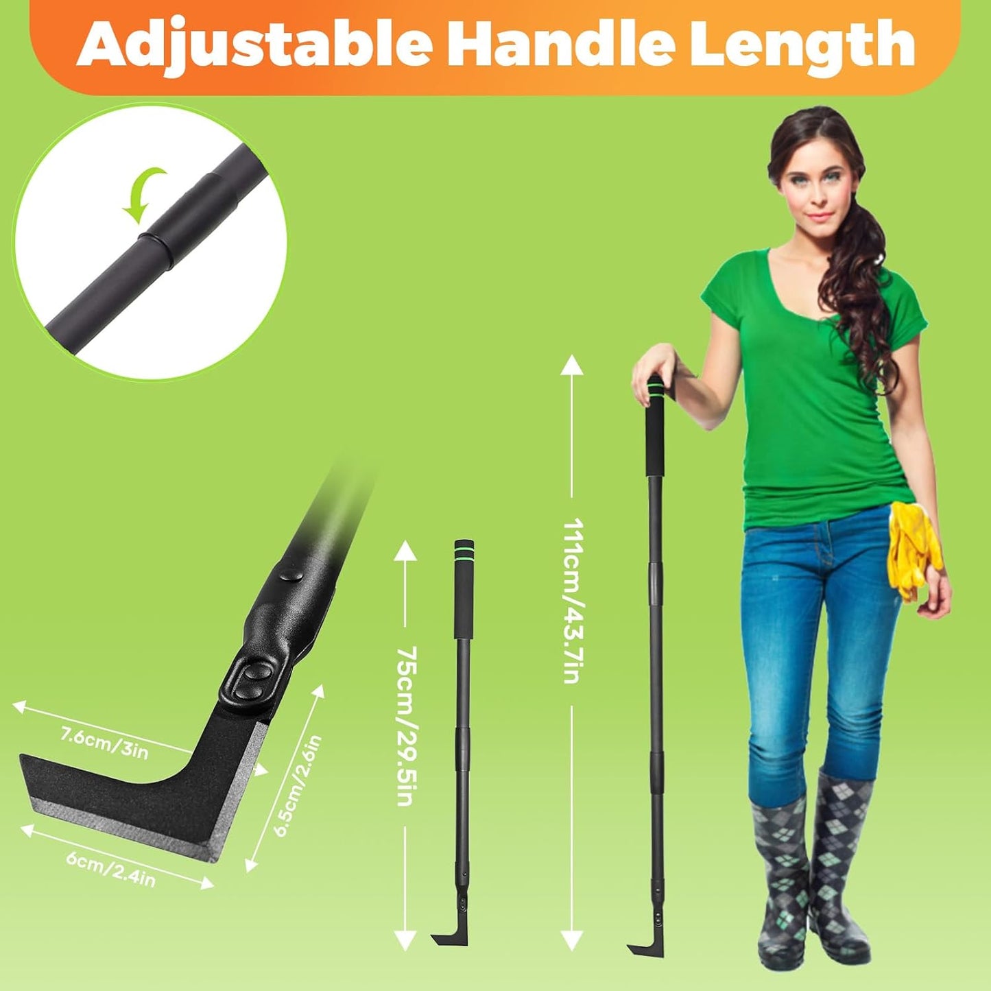Crack Weeder 43.7" Long Handle Manual Crevice Weeding Tool Weed Puller Tool Durable Weed Remover for Sidewalks, Pavers, Deck Boards, Narrow Wall Gaps