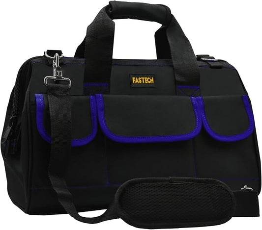 FASTECH 22 Inch Tools Bag, Waterproof Wide Mouth Tool Kit, Tools Big Bag, Heavy Duty Tool Tote Organizer With Adjustable Shoulder Strap For Men/Women (22IN Blue)
