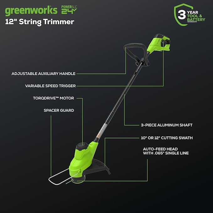 Greenworks 48V (2x24V) Lawn Mower Combo - 20" Push Mower, 12" String Trimmer, 320 CFM Leaf Blower + 24V Cordless Speed Saw - Ideal for Yard & Indoor