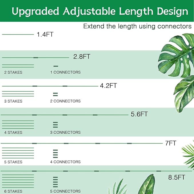 Garden Stakes 17Inch 40Pack, DIY Tall Plant Support Stakes of 4Ft,5Ft,6Ft,7Ft, HAINANSTRY Fiberglass Plant Stake for Indoor & Outdoor Plants, Tomato Vegetable Stakes for Garden