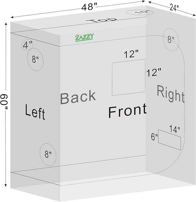 zazzy Tent for Plants Indoor, 48"x24"x60" Grow Tents Plant Tent 600D Mylar Reflective Grow Tent for Hydroponics Indoor Growing 4x2