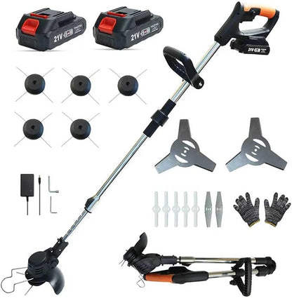 Cordless String Trimmer, Weed Wacker, Nylon Trimmer Head as Its Core Cutting Accessory, Telescopic Shaft and Foldable, 2 x Batteries, String Trimmer Cordless, Black