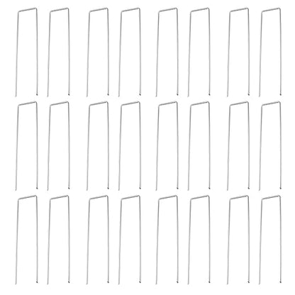 HARFINGTON 24pcs Garden Ground Stakes 6" U Pegs Galvanized Iron Landscape Staples Pointed Tip Loop Stake for Anchoring Lawn Ground Tubing Drip Irrigation Hoses