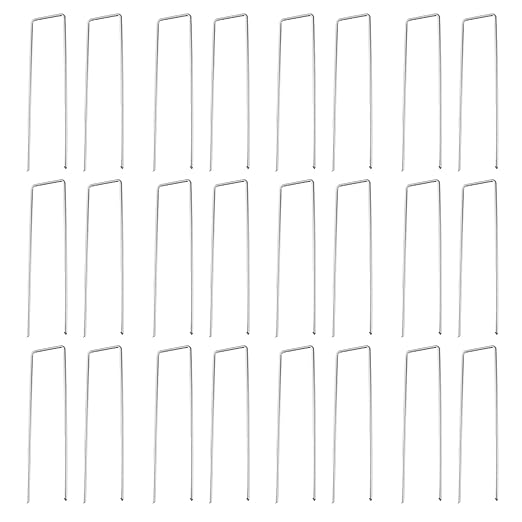 HARFINGTON 24pcs Garden Ground Stakes 6" U Pegs Galvanized Iron Landscape Staples Pointed Tip Loop Stake for Anchoring Lawn Ground Tubing Drip Irrigation Hoses