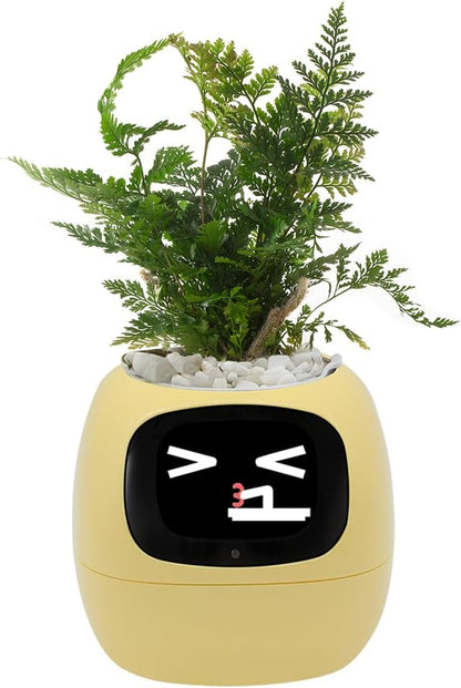Smart Pet Planter, Smart Plant Pot, With Artificial Intelligence, Time Weather Display, And Multiple Expressions Animation,Lovely Plant Companion, For Desktop Decoration, Gifts,Plant-Free (Yellow)