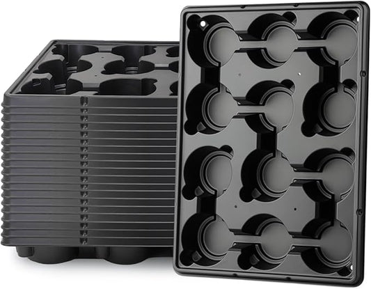 12 Cell Round Nursery Pot Trays Thickened Durable Seedling Pots Shuttle Carrying Trays for Holding 4 Inch Nursery Pots (16.85" × 12.6", 20-Pack)