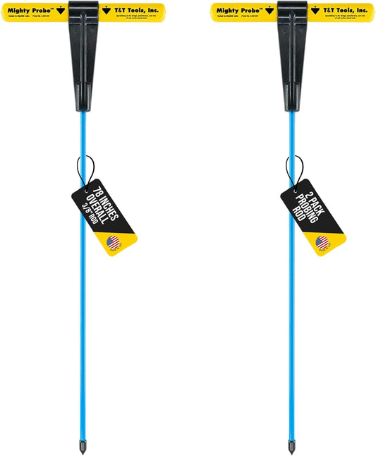 T&T Tools 78-Inch Mighty Probe Insulated Metal Soil Probe – 3/8" Metal Round Rod, Heavy Duty Design for Easy Penetration & Withdrawal, Soil Testing & Landscaping Tools, T-Handle, USA-Made-2 Pack