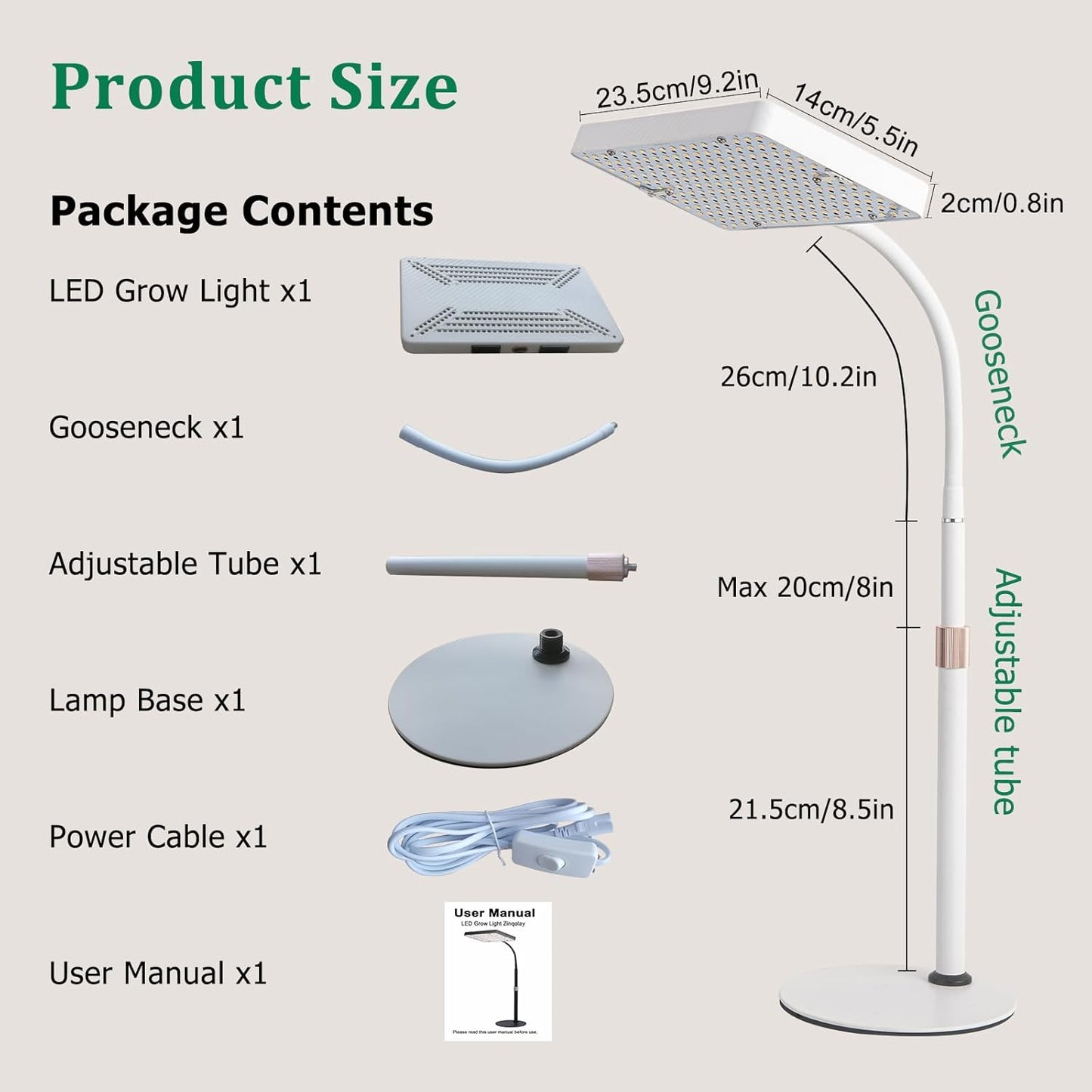 Tabletop Grow Light for Seed Starting, 25 Watt Brightest Bonsai Plant Light, Adjustable Height 16"-24" Desk Grow Lights for All Indoor Plants, Daisy Chain Function, On/Off Switch