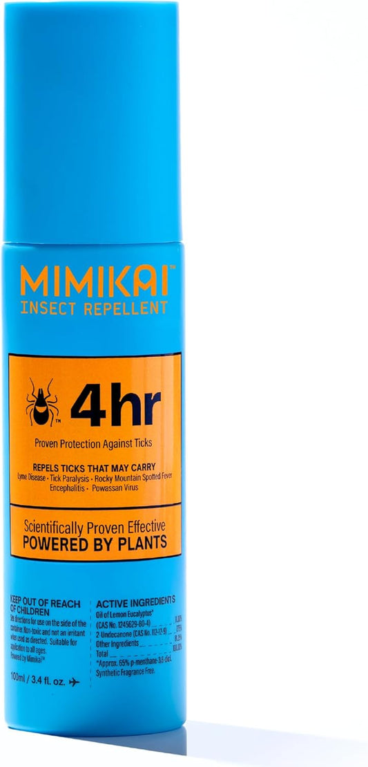 Mimikai Tick Repellent, DEET-Free for Skin and Outdoor Use, Non-Toxic, Plant-Powered Skincare, 3.4oz Pump Spray