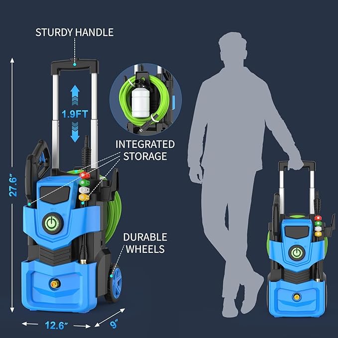 Professional Pressure Cleaner 5000 PSI,4.0 GPM Heavy Duty Power Cleaner with 4 Nozzles,Foam Cannon,33FT Hose and 500ml Soap Bottle for Home/Cars (Blue)