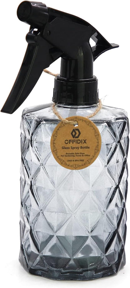 OFFIDIX Glass Spray Bottle,Plant Mister, 0.35L/11.8oz Pressure Watering Can with Adjustable Nozzle Watering Handheld Bottles for Garden Plants Cleaning Solutions(Gray