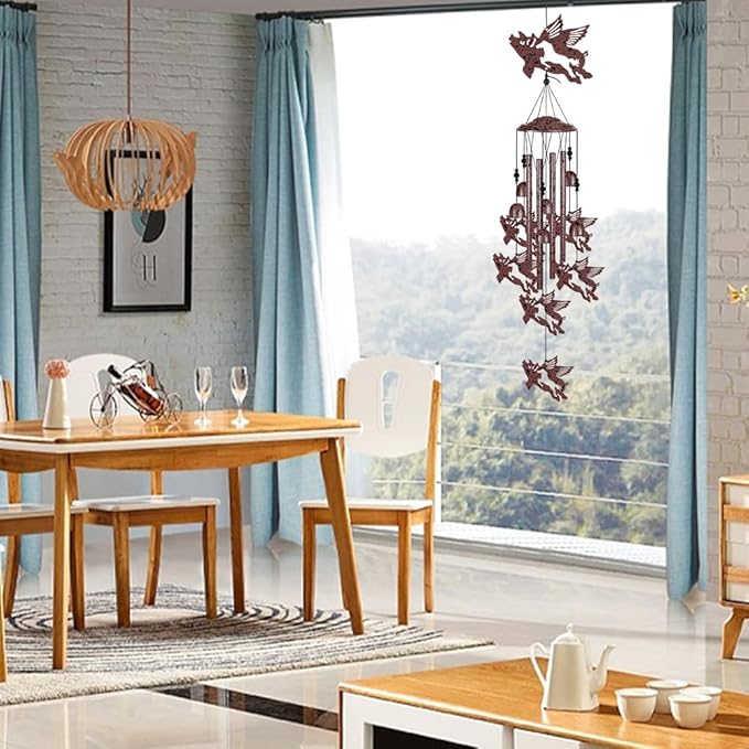 Outdoor Flying Pigs Wind Chimes Decoration, Blessing Wind Bells, Memorial Wind Chimes, Pigs Wind Catcher, Fly Pig Decor, 7 Fly Pigs Wind Chime for Home, Balcony, Tree, Festival Decor, Gifts for Mom