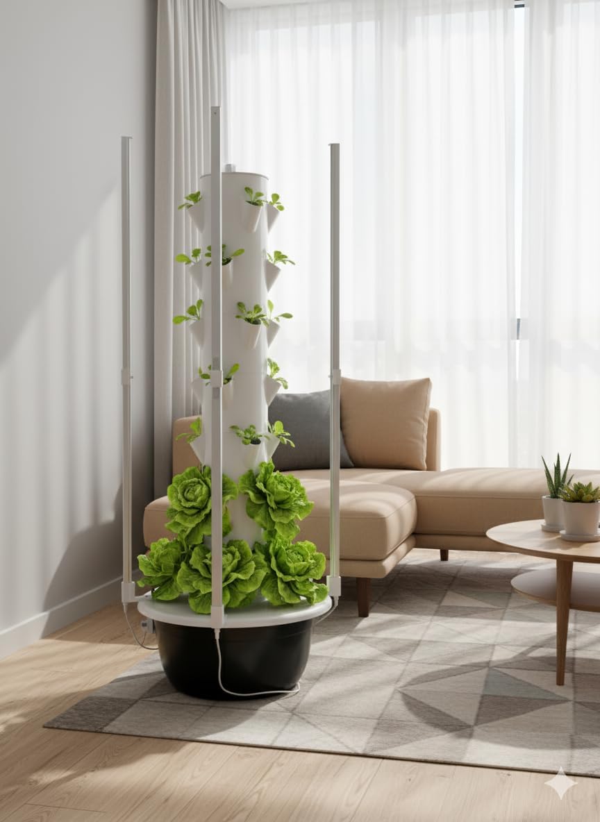 7-Tier Vertical Hydroponic Tower System, 28-Plant Indoor Growing Kit with LED Lights, White Space-Saving Design for Home Vegetables and Herbs