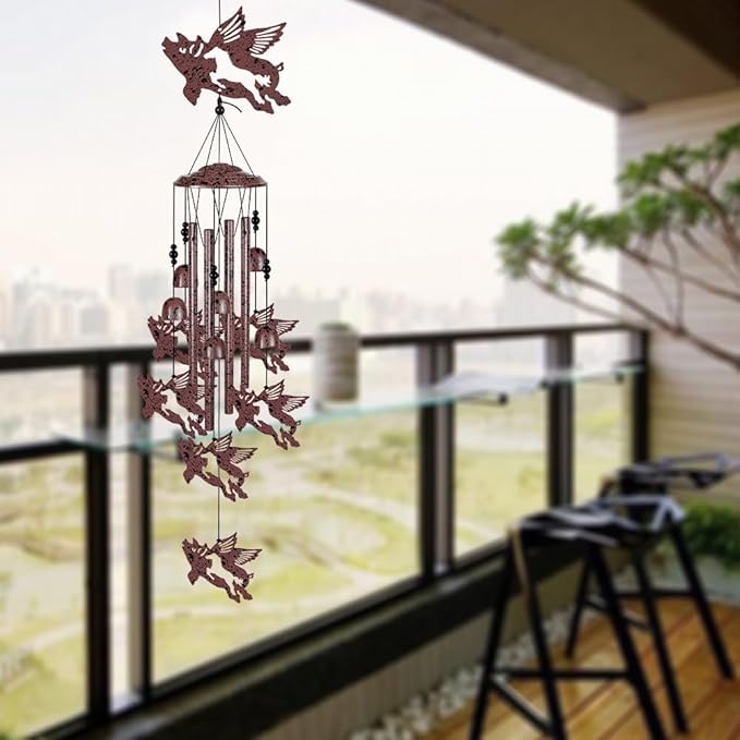 Outdoor Flying Pigs Wind Chimes Decoration, Blessing Wind Bells, Memorial Wind Chimes, Pigs Wind Catcher, Fly Pig Decor, 7 Fly Pigs Wind Chime for Home, Balcony, Tree, Festival Decor, Gifts for Mom
