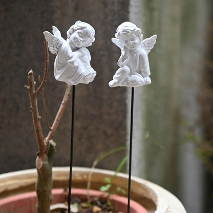 OwMell Set of 2 Decorative Angel Garden Stakes, Small Angel Fairy Garden Angel Ornaments, Cherub Angel Memorial Statue Flower Pot Decorations - Angels