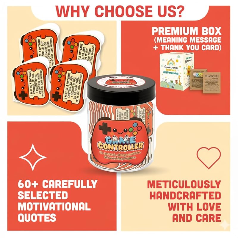 Positive Game Controller Jar With 60 Affirmation Cards – Gamer Gifts For Teen Boys, Emotional Support Game Controller, Husband - Dad Birthday Gift, Game Controller Gift For Son