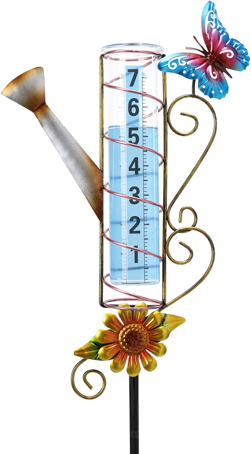 MUMTOP Rain Gauge Outdoor Freeze Proof, 36 Inch Large Number Easy Read Water Measure Gauge for Lawn, Yard and Garden(Watering Can)