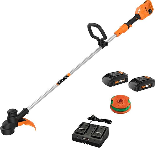Worx WG183 40V 13" Cordless String Trimmer (Batteries & Charger Included), Black and Orange