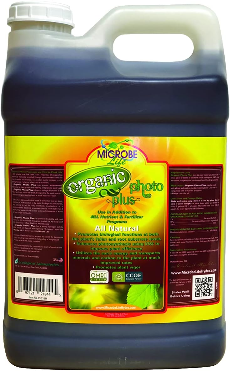 Microbe Life Hydroponics Premium Organic Photosynthesis Plus to Grow Fruits, Vegetables, and Herbs, Use with Any Feeding Systems Including Hydroponics or Soil, 2.5 Gallons