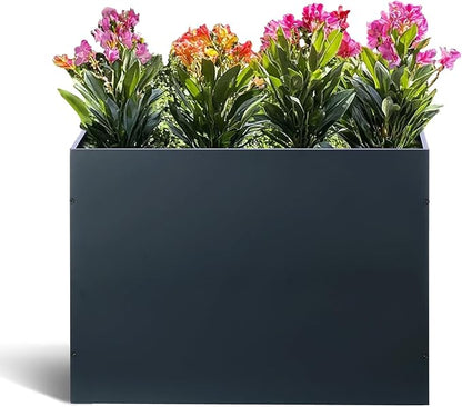 BAYN Metal Rectangular Planter Box Tall Planters for Outdoor Plants Modern Heavy Duty with Drainage Holes for Outside Indoor Patio Deck - Grey, 32”x 12”x 24”