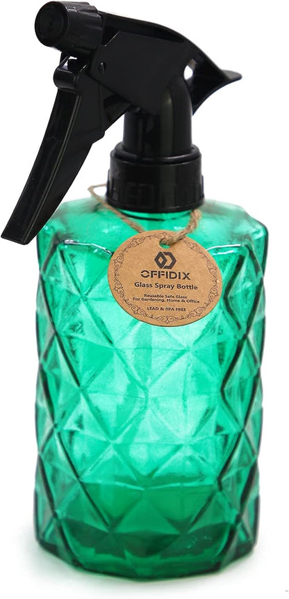 OFFIDIX Fine Mist Plant Mister, Handheld Pressure Glass Spray Bottles, 0.35L/11.8oz Watering Can with Adjustable Nozzle for Outdoor Indoor Gardening and Cleaning Work (Green)