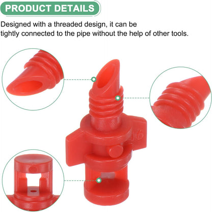 50-Pack Misting Nozzles, 360 Degree Irrigation Emitter Sprinklers for Garden/Plant/Lawn Water Irrigation System Barbed Refraction Atomizing Dripper [Red]