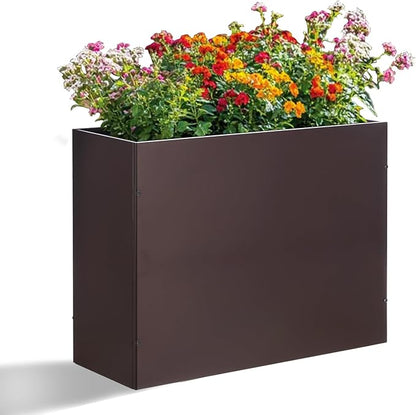 SUNNYPARK Large Metal Planter Box 32”x 12”x 24”, Rectangular Modern Brown Metal Planter Box Heavy Duty with Drainage Holes for Outdoor Garden Patio
