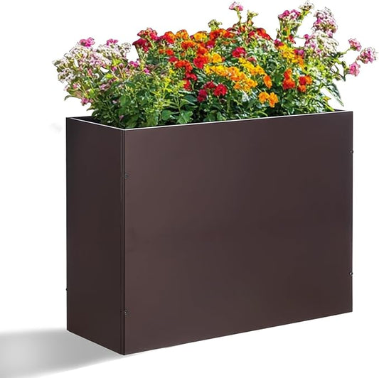 SUNNYPARK Large Metal Planter Box 32”x 12”x 24”, Rectangular Modern Brown Metal Planter Box Heavy Duty with Drainage Holes for Outdoor Garden Patio