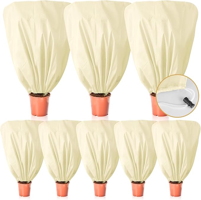 8 Pcs Plant Covers Frost Protection Bag 47" x 31.5" Winter Reusable Plants Jacket with Drawstring Shrub Protection Wraps Bags Frost Blanket for Winter Outdoor Garden Plants