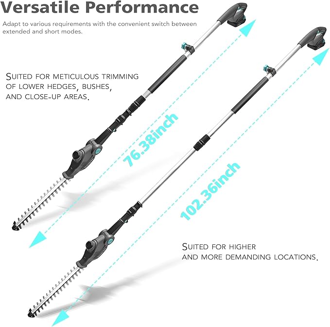 20V Cordless Telescopic Pole Hedge Trimmer Long Reach Extendable Hedge Cutter - 1x 2.0AH Battery, Shoulder Strap, Fast Charger - for Hedges, Branches