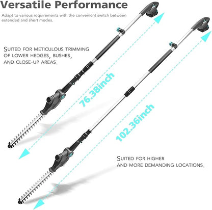 20V Cordless Telescopic Pole Hedge Trimmer Long Reach Extendable Hedge Cutter - 1x 2.0AH Battery, Shoulder Strap, Fast Charger - for Hedges, Branches