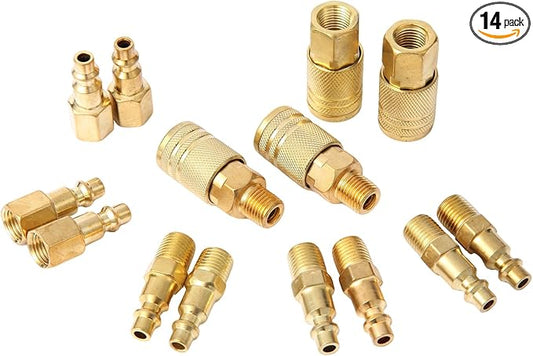 14 Pcs Brass Quick Connect Hose Fittings, Premium Air Hose Fittings, Coppering 1/4" Air Hose Fittings, Lightweight Air Compressor Quick Connect Fittings