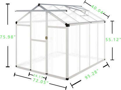 CQZY 6x8 FT Greenhouse for Outdoors,Walk-in Greenhouse for Outside,Silver