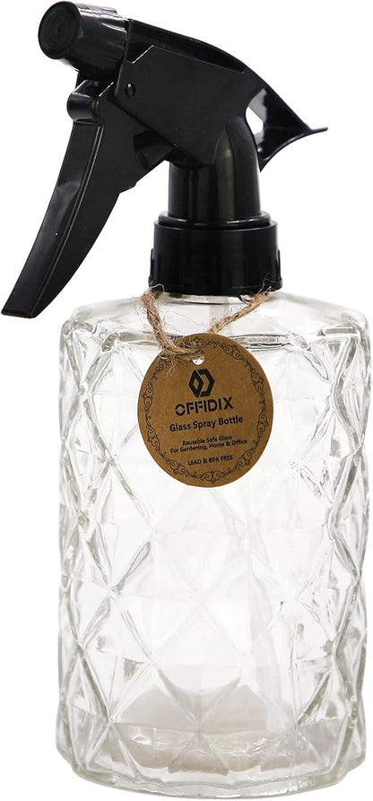 OFFIDIX Glass Spray Bottle, Plant Mister,Pressure Watering Can, Water Spray Bottle with Adjustable Nozzle, 0.35L/11.8oz Handheld Spray Bottles for Outdoor Indoor Garden, Plants, Cleaning Solutions